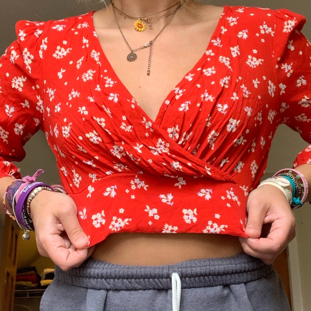 Red floral girly top